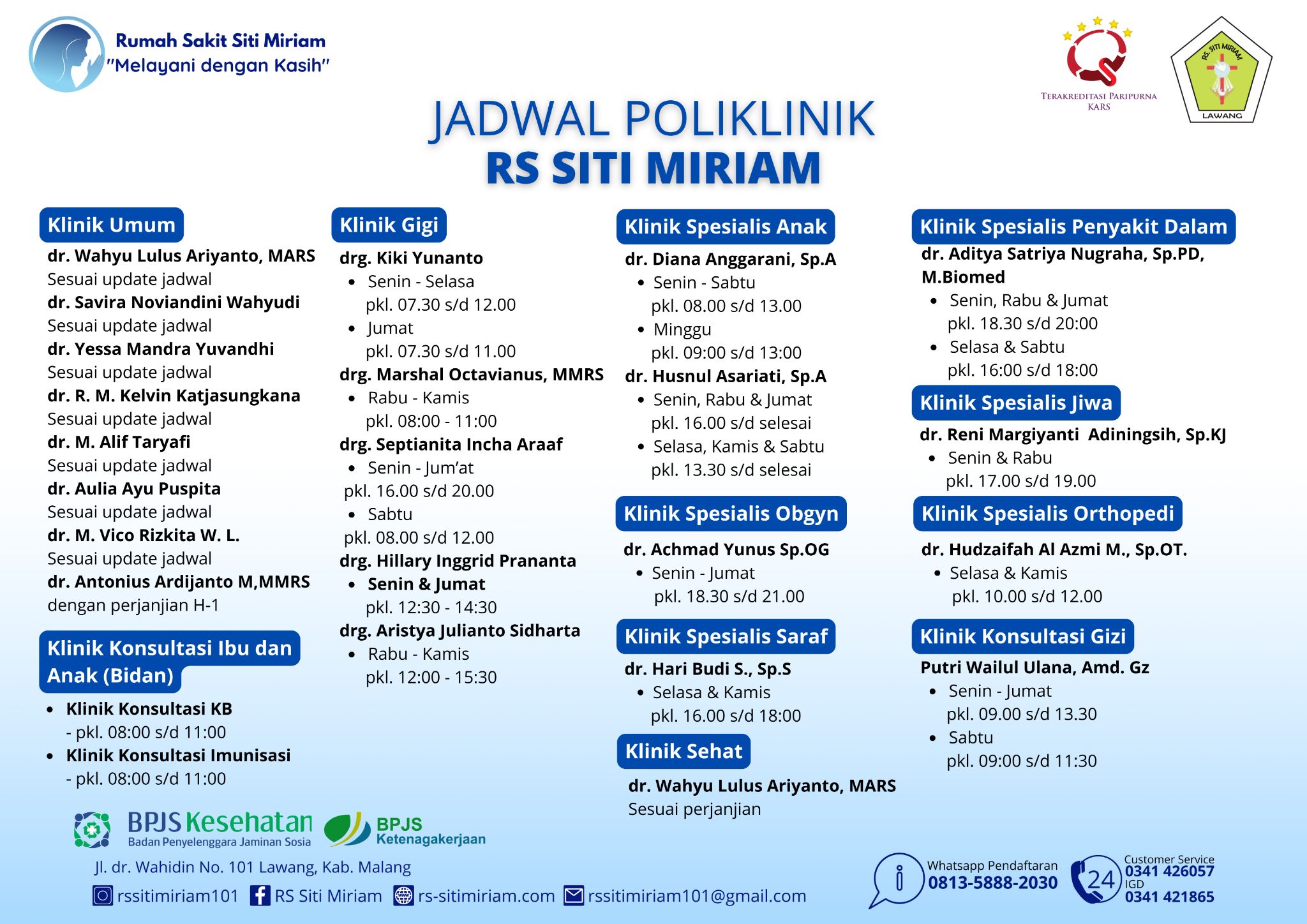 Jadwal poliklinik RS Siti Miriam